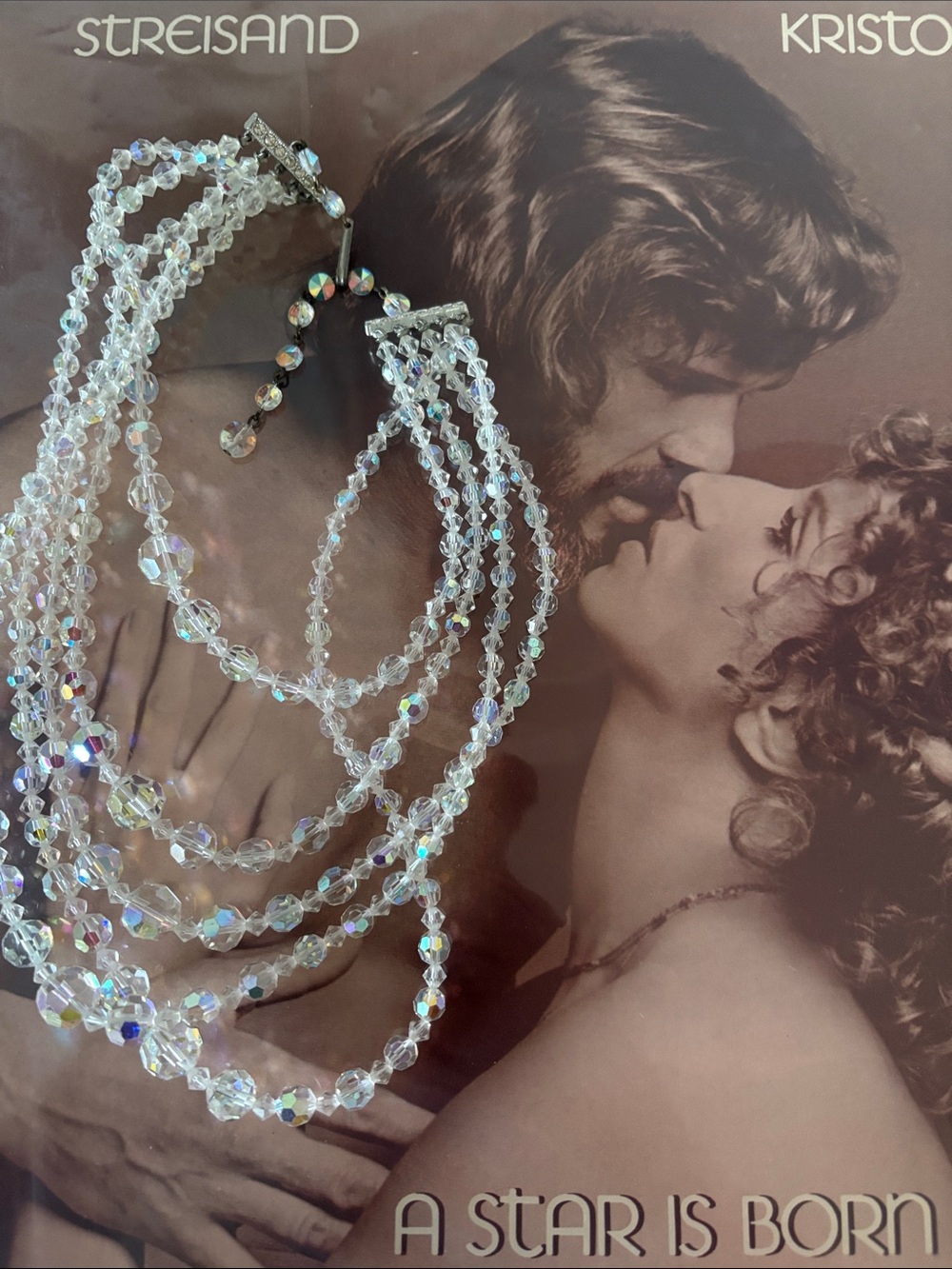 Rare 1950s 5 Strand AB Crystal Fashion Jewelry Necklace